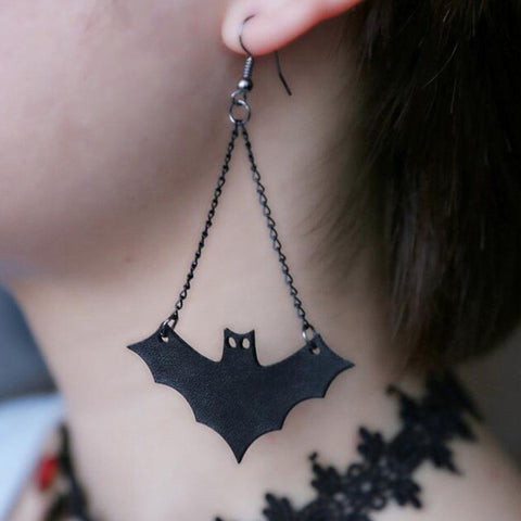 Black Leather Bat Earring