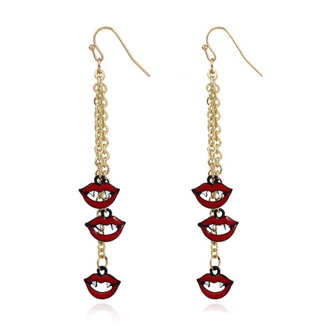 Halloween Hollow out Red Lips Shape Long Earrings
