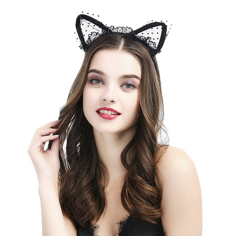 Lace Cat Ears Halloween Headband Lace