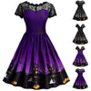 Women Short Sleeve A Line Pumpkin Halloween