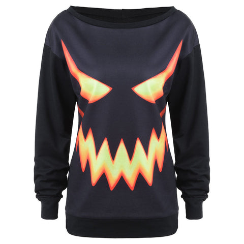 Women Black Halloween Pumpkin Face Sweatshirt
