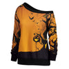 Women Skew Neck Pumpkin Print Halloween Party Sweatshirt