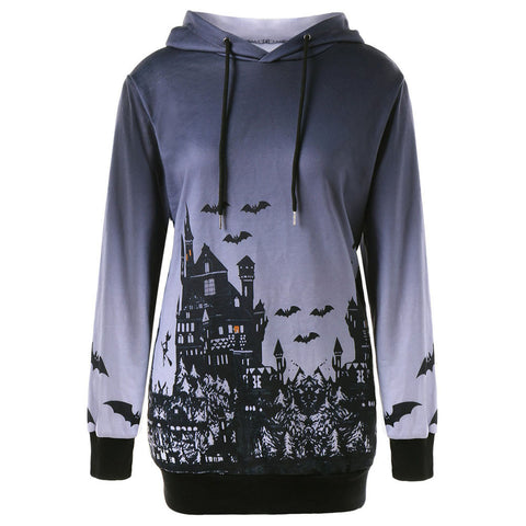Women Hooded Halloween Witch Bat Sweatshirt