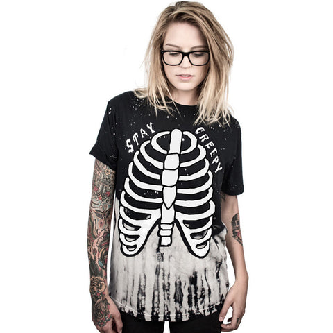 Halloween Skull Letter Women T-Shirt